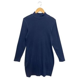 Old Navy Dress Womens L High Mock Neck Micro Ribbed Long Sleeve Bodycon Blue